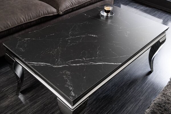 Table basse en céramique noire marbre argenté 100x60 cm (Lxl)