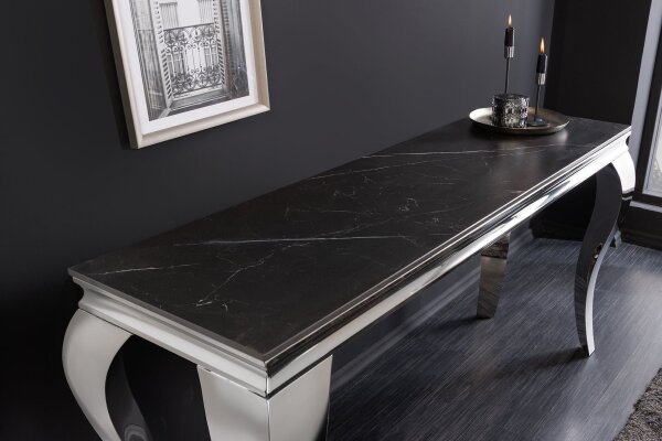 Table console en céramique noire argentée 145cm