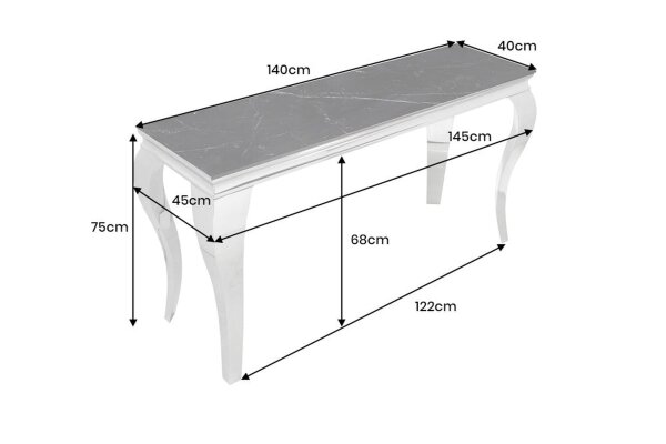 Table console en céramique noire argentée 145cm