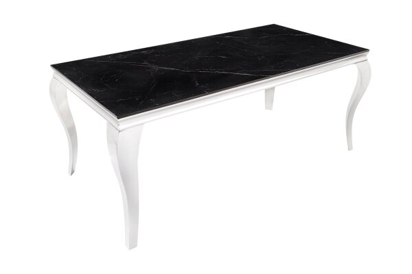 Table de salle à manger en céramique noire argentée 180 x 90 cm aspect marbre