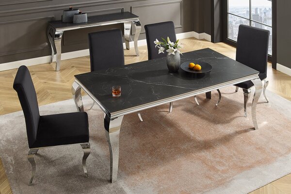 Table de salle à manger en céramique noire argentée 180 x 90 cm aspect marbre