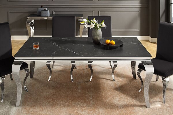Table de salle à manger en céramique noire argentée 180 x 90 cm aspect marbre