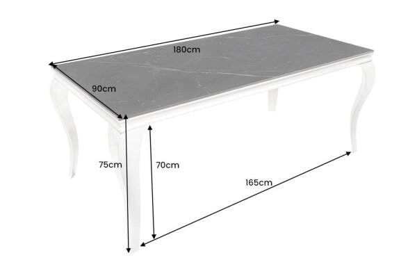 Table de salle à manger en céramique noire argentée 180 x 90 cm aspect marbre