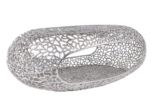 Table basse en métal argenté 119 x 66 cm artisanale