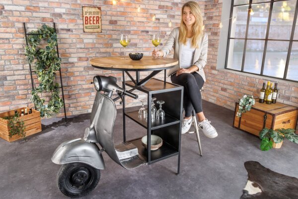 Bartisch echter Roller Mango Holz 120cm Upcycling Handarbeit