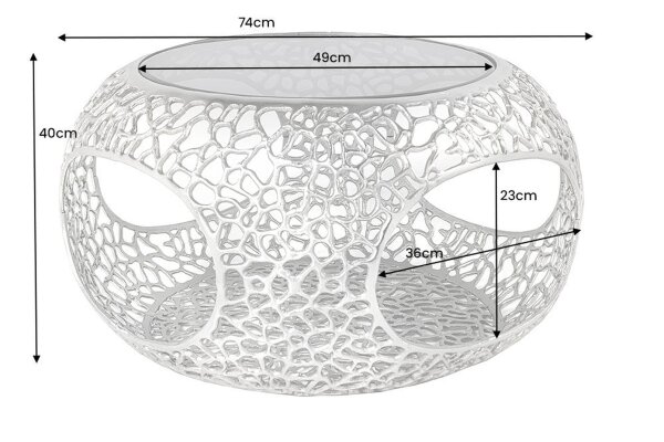 Table basse métal verre trempé argent 74x74 cm artisanale