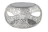 Table basse métal verre trempé argent 74x74...