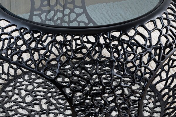 Table basse métal verre trempé noir 74x74 cm artisanale