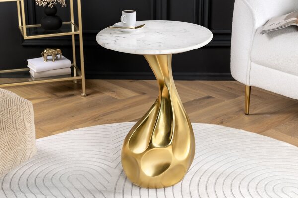Beistelltisch 36x36 cm Marmor Metall in Weiß Gold Handarbeit