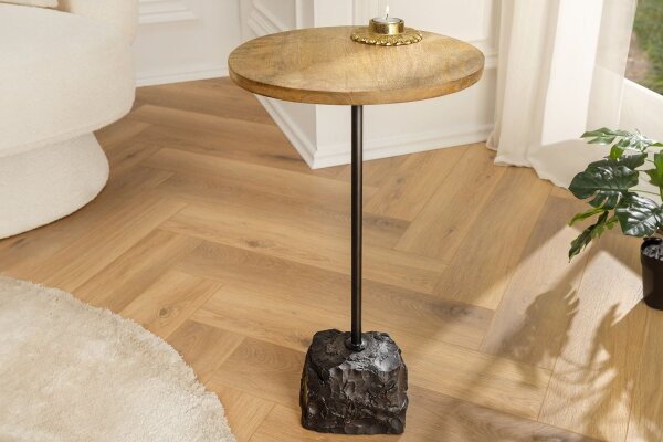 Beistelltisch Mango Holz Marmor Metall Handarbeit Ø 33 cm
