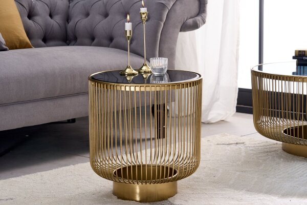 Table dappoint or noir ronde Ø 41 cm verre trempé métal