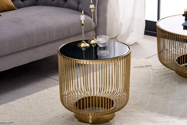 Table dappoint or noir ronde Ø 41 cm verre trempé métal