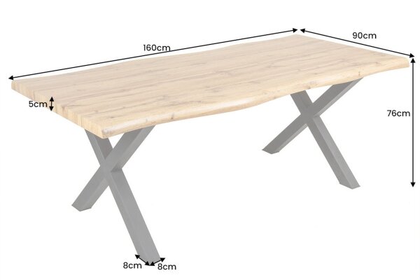 Table de salle à manger Bord darbre 160 x 90 cm x -pieds Industrial