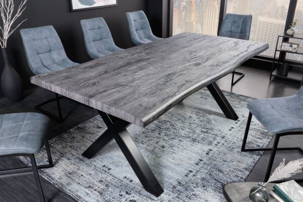 Table de salle à manger en gris noir 180 x 90 cm bord darbre