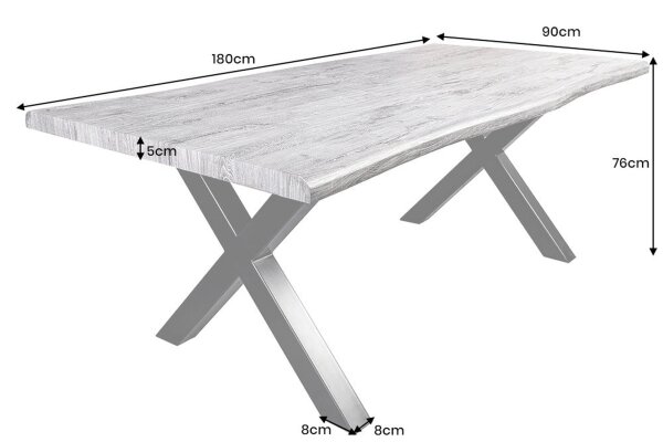 Table de salle à manger en gris noir 180 x 90 cm bord darbre