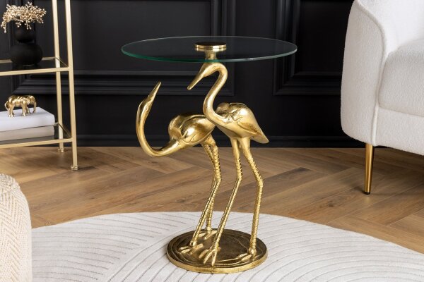Beistelltisch Gold 40x42 cm Hartglas Metall Handarbeit
