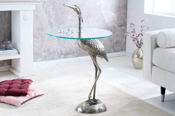 Table dappoint verre dur métal argenté 50x50 cm fait main
