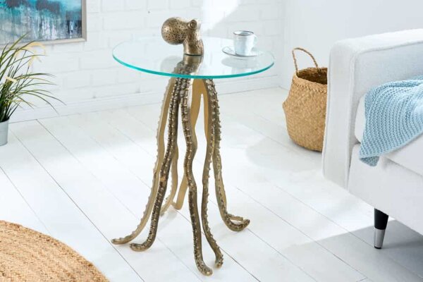 Table dappoint verre dur métal en laiton 45x45 cm fait main