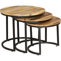 Table dappoint ronde 3 pièces Mango Bois Acier MELTON