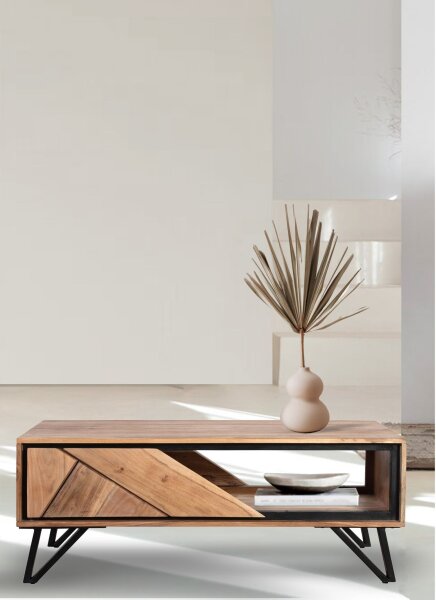 Table basse 120 cm bois métal avec tiroirs MONRO