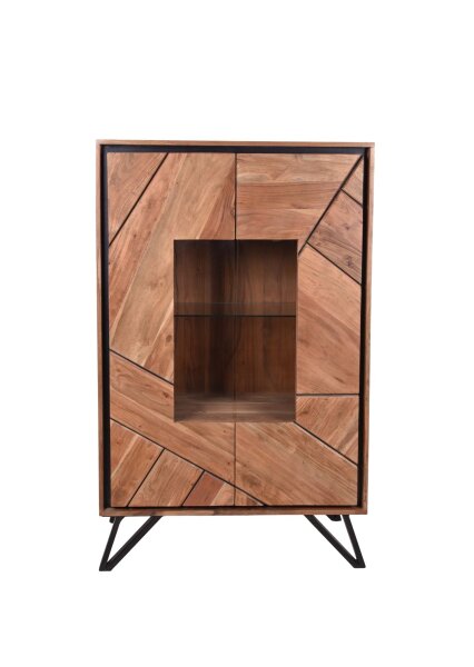 Vitrine bois verre métal hauteur 150 cm Nature Noir Moderne