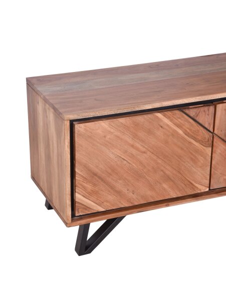 TV lowboard moderne avec éclairage 150 cm bois verre métal