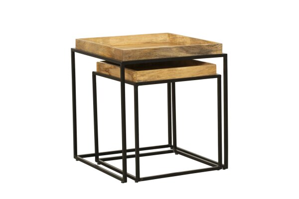 Lot de 2 tables dappoint carrées en bois de manguier acier MORLEY