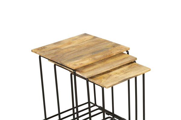 Beistelltisch Mangoholz Stahl 3er Set quadratisch SEATON