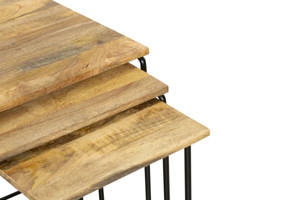 Beistelltisch Mangoholz Stahl 3er Set quadratisch SEATON