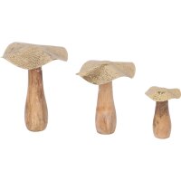 Statues décoratives Set de 3 champignons en bois...
