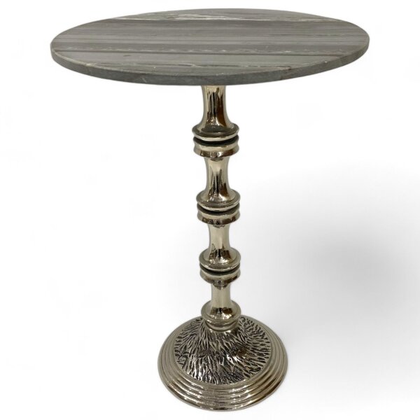 Beistelltisch Marmor rund Ø 40,5 cm H: 56 cm Grau Silber
