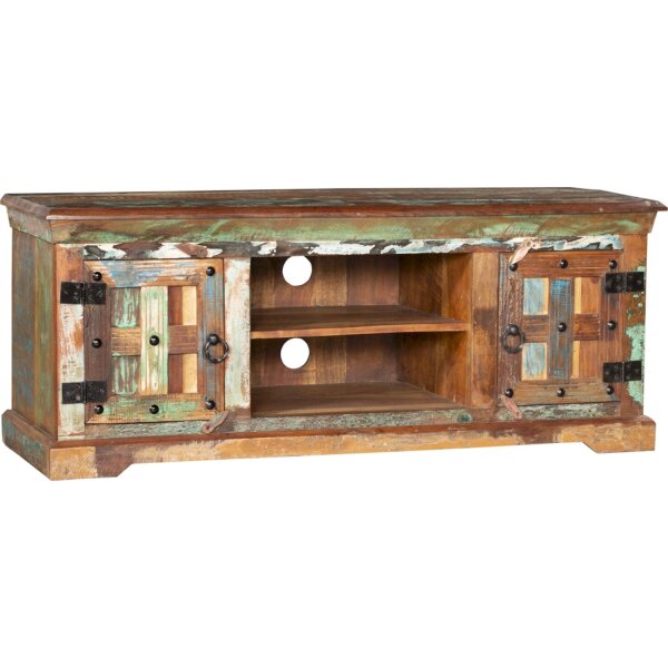 TV Lowboard Holz massiv 125 cm lang Bunt BAIN
