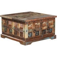 Truhentisch Holz Bunt B: 70,5 cm quadratisch mit Schubladen
