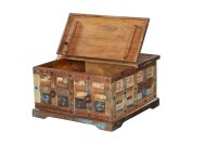 Truhentisch Holz Bunt B: 70,5 cm quadratisch mit Schubladen