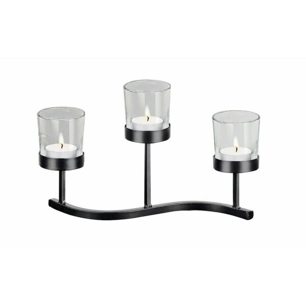 Bougeoir pour bougies à chauffe-plat L : 26cm petit noir verre acier