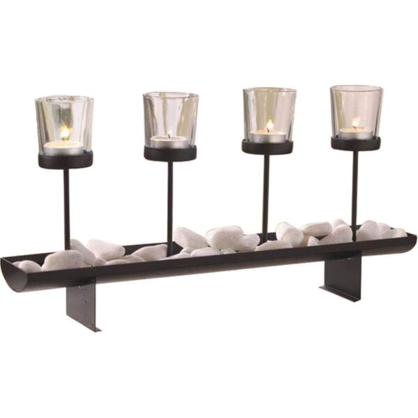 Teelichthalter Schwarz 45 cm lang Glas Stahl EMORY