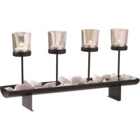Teelichthalter Schwarz 45 cm lang Glas Stahl EMORY