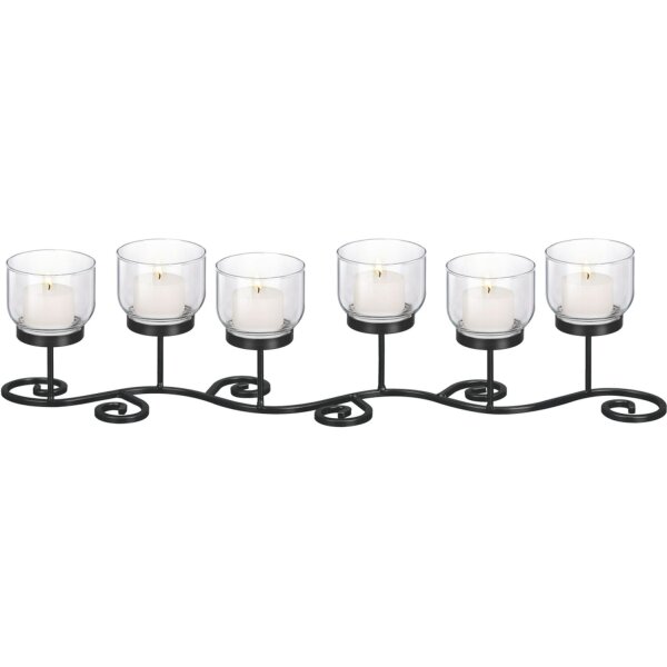 Kerzenständer mit Teelichtern Schwarz 59 cm lang Glas Stahl
