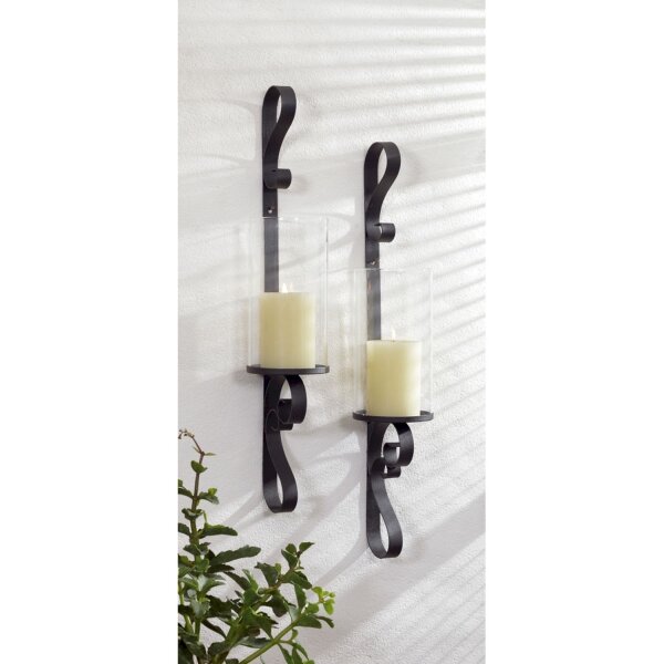Kerzenhalter Wand 2er Set H: 56 cm Glas Stahl Schwarz