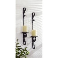 Porte-bougies mural Set de 2 H : 56 cm Verre Acier Noir