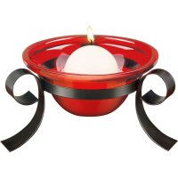 Kerzenständer Glas Metall Rot Schwarz mit Kugelkerze...