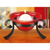 Kerzenständer Glas Metall Rot Schwarz mit Kugelkerze...
