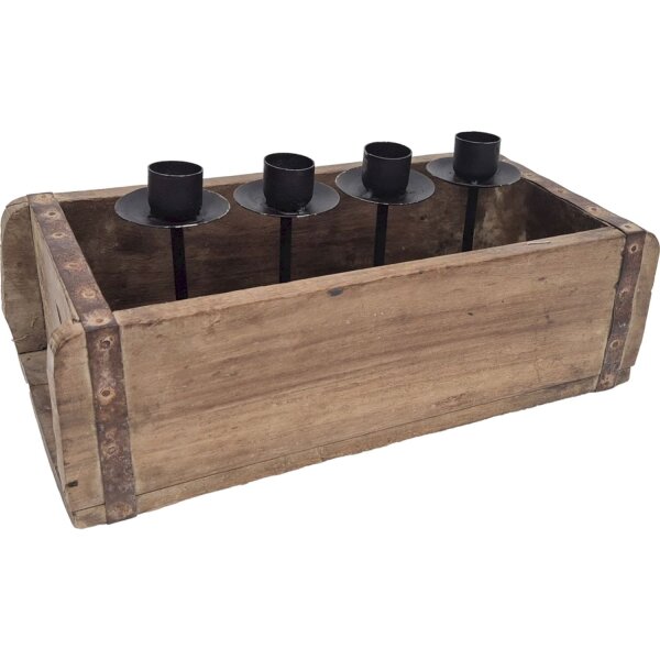 Rustikaler Kerzenhalter für Stabkerzen L: 32 cm Holz Eisen