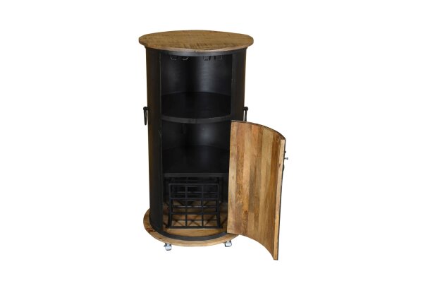 Barschrank mit Rollen H: 115 cm Stahl Holz Schwarz Natur