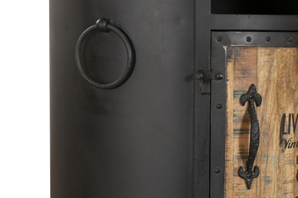 Barschrank mit Rollen H: 115 cm Stahl Holz Schwarz Natur