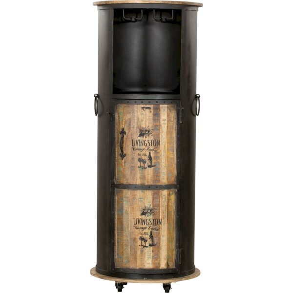 Weinschrank mit Rollen H: 155 cm Stahl Mangoholz Hausbar