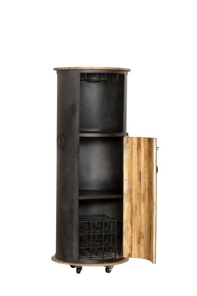 Weinschrank mit Rollen H: 155 cm Stahl Mangoholz Hausbar