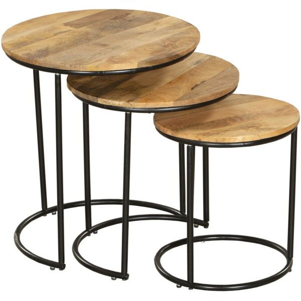 Beistelltisch 3er Set rund Ø 36/43/50 cm Mangoholz Stahl