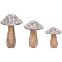 Pilz Statuen 3er Set Deko klein Mangoholz Alu PRESLEY