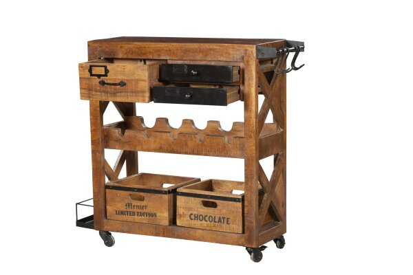 Barschrank mit Rollen Mangoholz Stahl B: 100 cm Industrial